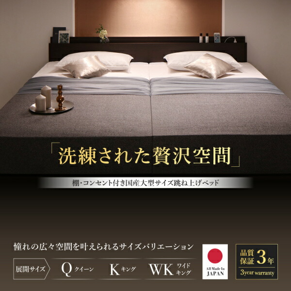 棚・コンセント付大型サイズ跳ね上げ収納ベッド Landelutz ランデルッツ (ベッドフレームのみ / クイーン(SS×2) / ダークブラウン / -　[No.100049977]) 商品説明画像1