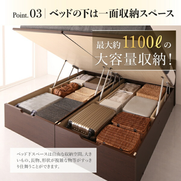 棚・コンセント付大型サイズ跳ね上げ収納ベッド Landelutz ランデルッツ (ベッドフレームのみ / クイーン(SS×2) / ダークブラウン / -　[No.100049977]) 商品説明画像6