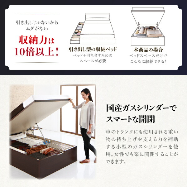 棚・コンセント付大型サイズ跳ね上げ収納ベッド Landelutz ランデルッツ (ベッドフレームのみ / クイーン(SS×2) / ダークブラウン / -　[No.100049977]) 商品説明画像7