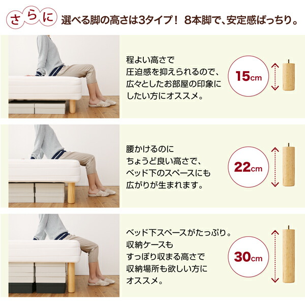 新・ショート丈脚付きマットレスベッド (ボンネルコイルマットレスタイプ / セミシングル / 脚15cm / アイボリー　[No.100004095]) 商品説明画像19
