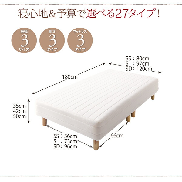 新・ショート丈脚付きマットレスベッド (ボンネルコイルマットレスタイプ / セミシングル / 脚15cm / アイボリー　[No.100004095]) 商品説明画像21