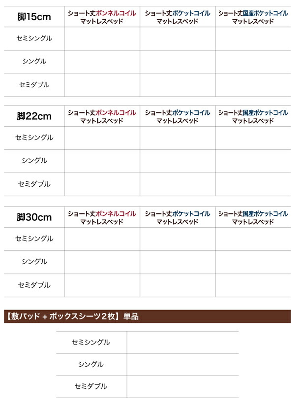 新・ショート丈脚付きマットレスベッド (ボンネルコイルマットレスタイプ / セミシングル / 脚15cm / アイボリー　[No.100004095]) 商品説明画像22