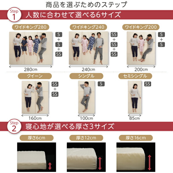 厚さが選べる 洗える敷パッド付き ファミリーマットレス敷布団 商品説明画像16