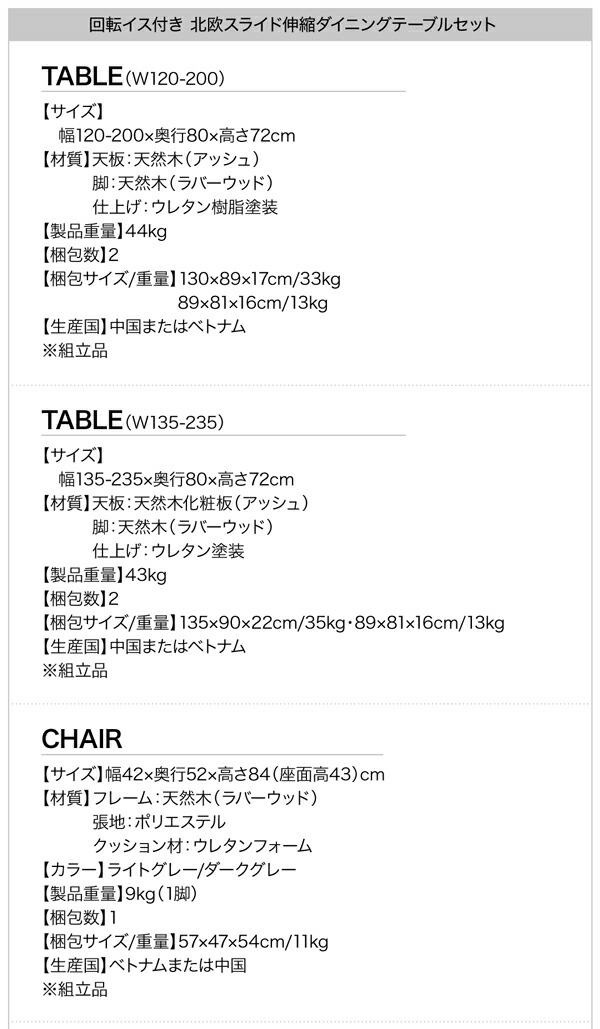 回転イス付き北欧スライド伸縮ダイニングテーブルセット Joseph ヨセフ (4点セット / W120-200 / ライトグレー　[No.100051376]) 商品説明画像18