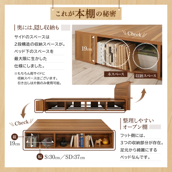 コンセント付引き出し・本棚収納付ベッド 読夢 TOKUMU トクム 商品説明画像5