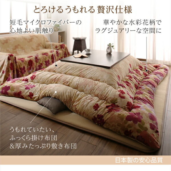 マイクロファイバー水彩タッチ花柄デザインこたつ布団 Amabel アマベル 商品追加画像13