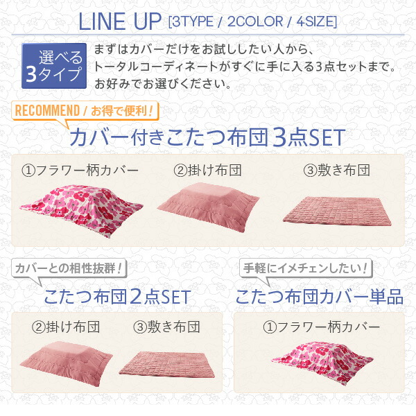 ザブザブ洗えるフラワー柄カバー＆防ダニこたつ布団 Unikot ウニコト 商品追加画像4