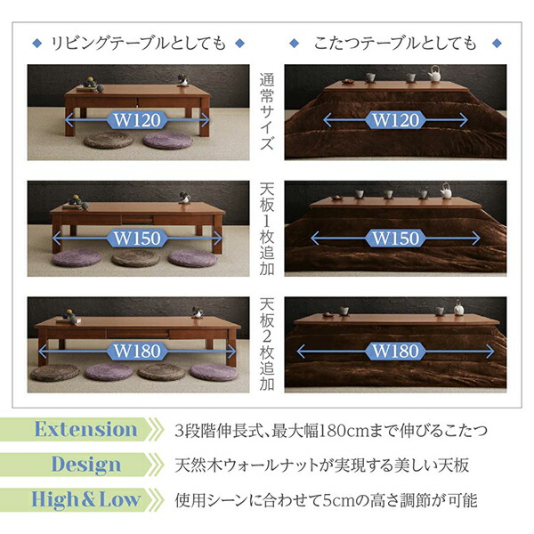 3段階伸長式こたつテーブル Widen-Wal ワイデンウォール 商品追加画像3