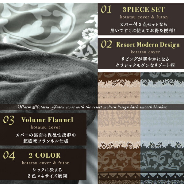贅沢裏毛布付リゾートモダン暖かこたつカバー＆こたつ布団シリーズ brise-de-mer 商品追加画像3