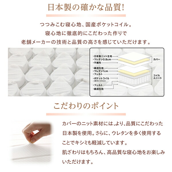 素材・色が選べるカバーリング脚付きマットレスベッド (マットレスベッド / ボンネルコイルマットレスタイプ / 綿混素材 / シングル / 15cm / アイボリー　[No.100055169]) 商品説明画像15