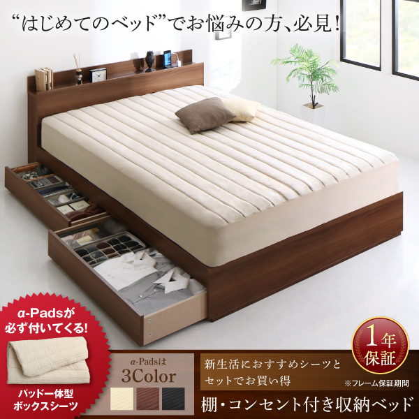 棚・コンセント付き収納ベッド DANDEAR ダンディア 商品説明画像1