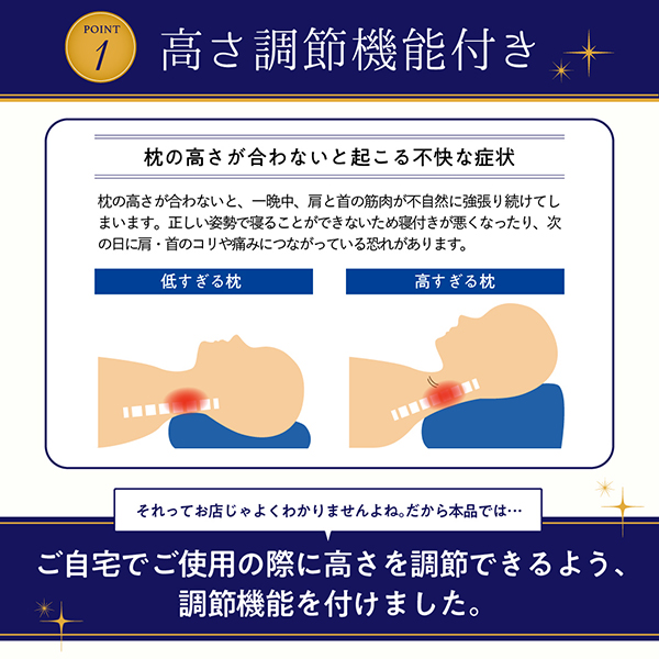 首と肩にフィットする 高さが調節できる やさしい枕シリーズ 商品説明画像5