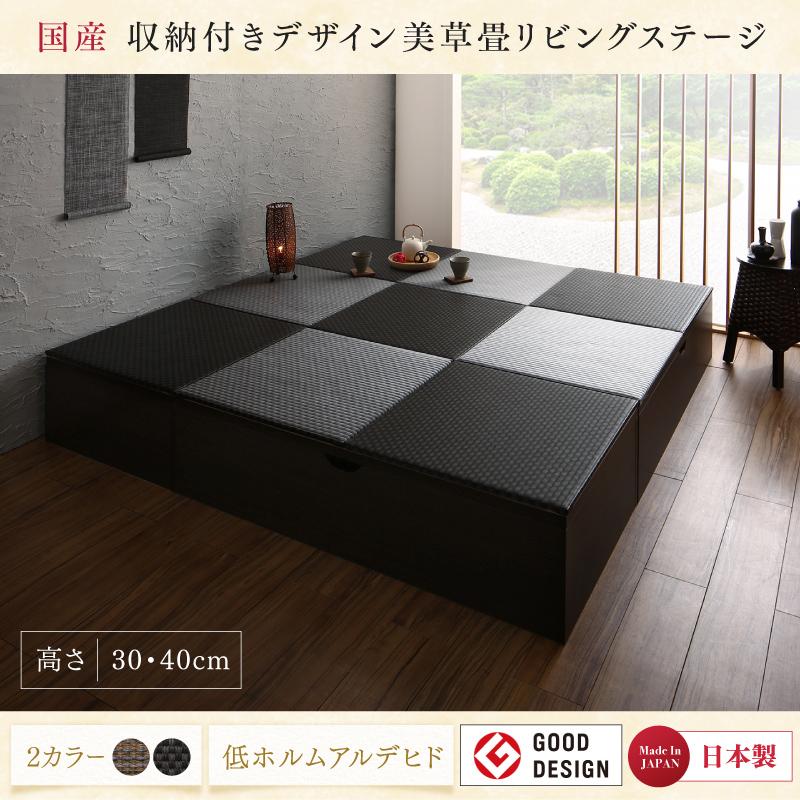 収納付きデザイン美草畳リビングステージ 風凛 フーリン (180×240cm / ハイタイプ / セピア　[No.100057701])