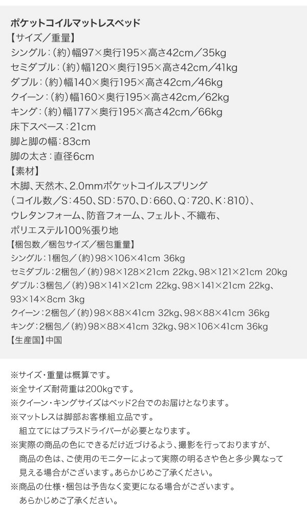 移動・搬入・掃除がらくらく 分割式脚付きマットレスベッド (ボンネルコイルマットレス / 敷きパッドなし / シングル / -　[No.100076820]) 商品説明画像21