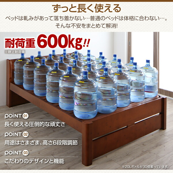 6段階高さ調節 コンセント付超頑丈天然木すのこベッド Walzza ウォルツァ 商品説明画像2