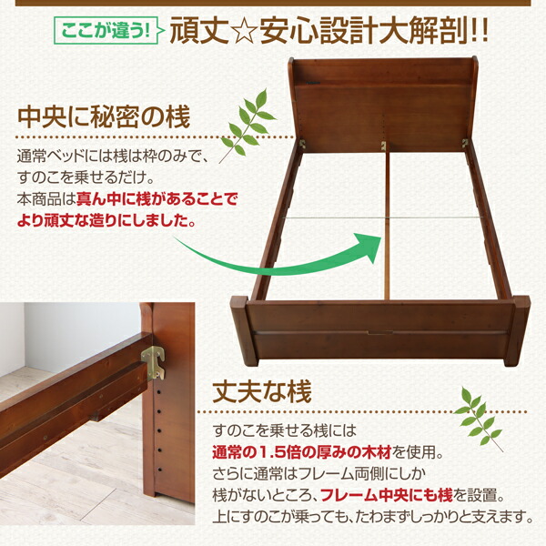 6段階高さ調節 コンセント付超頑丈天然木すのこベッド Walzza ウォルツァ 商品追加画像6