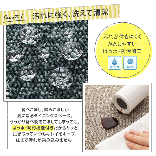 はっ水・防汚・防炎・制電機能付き外して洗えるダイニングラグ Bloem ブロエム 商品説明画像3