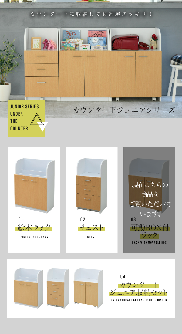 カウンター下ジュニアシリーズ 可動BOX付ラック FDK-0003 商品説明画像6