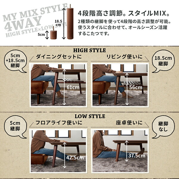 こたつもソファも高さ調節 ヴィンテージリビングダイニング CLICK クリック 商品追加画像11