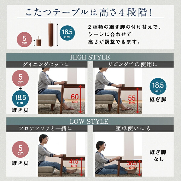 高さ調節可能 ハイバックこたつソファダイニング LSAM エルサム 商品追加画像12
