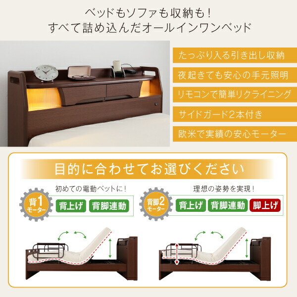棚・照明・コンセント・引出し収納付き電動ベッド ラクストレージ 商品追加画像3