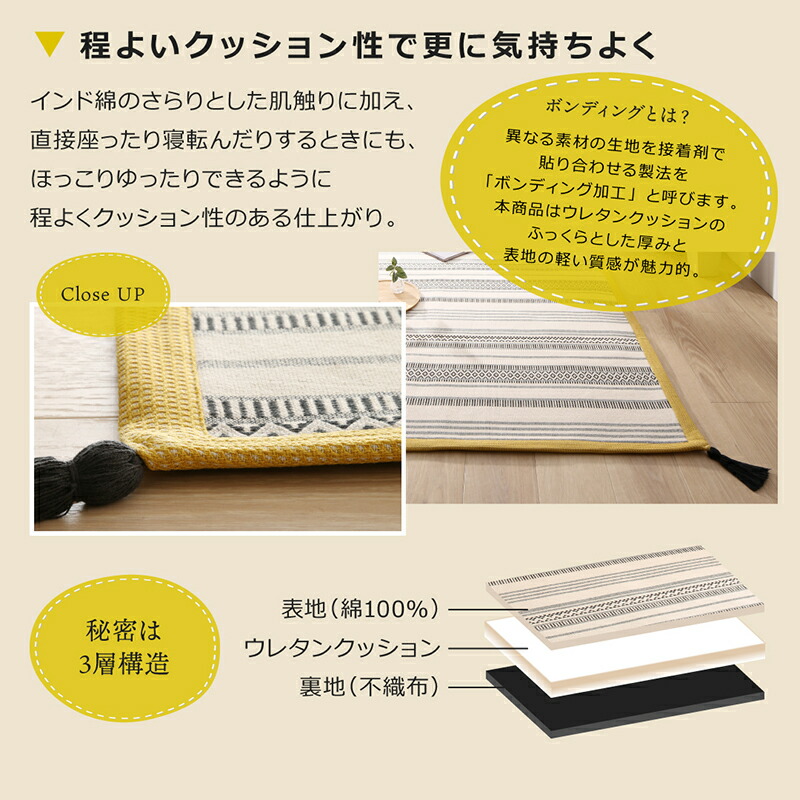 洗える 幾何柄 インド綿ボンディングラグ Alphb アルフブ 商品追加画像6