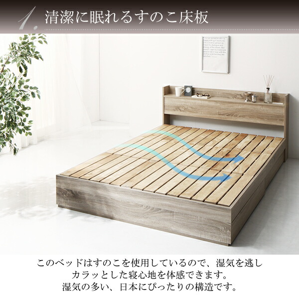 清潔に眠れる棚・コンセント付きすのこ収納ベッド Anela アネラ 商品追加画像4
