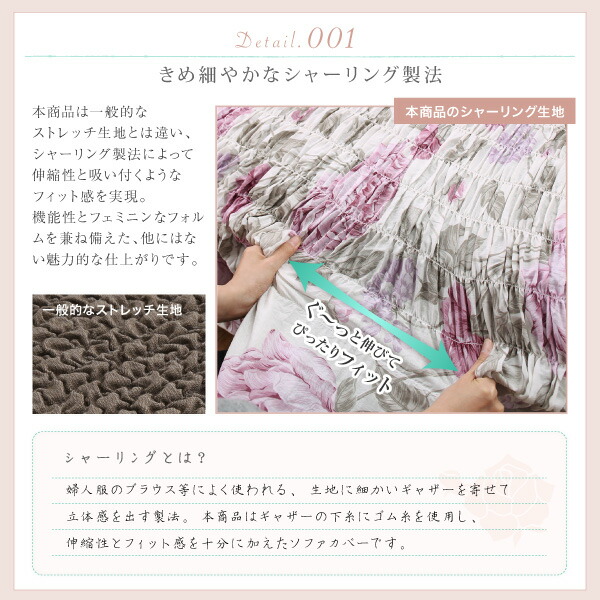 イタリア製 花柄シャーリングソファカバー Rosessa ロゼッサ 商品説明画像9