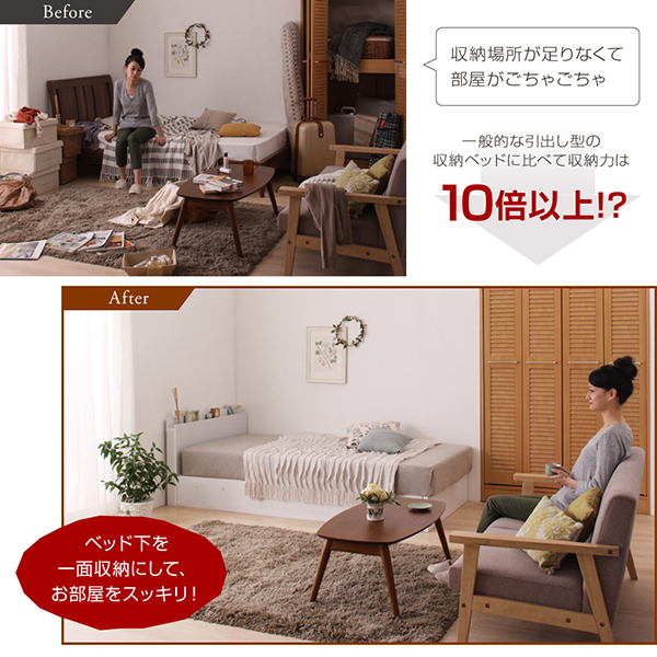 棚コンセント付き大容量収納跳ね上げすのこベッド 商品説明画像5