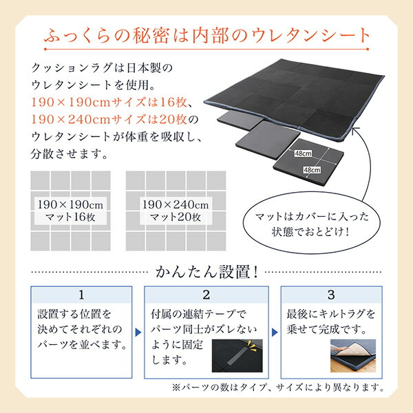 ラグが洗える こたつにもピッタリ コーナークッションラグ 商品追加画像5