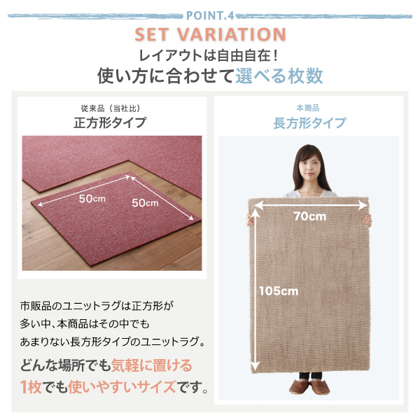 防ダニ加工 ふんわりもっちりソフトシャギーの洗えるユニットラグ Popograss ポポグラス 商品説明画像7