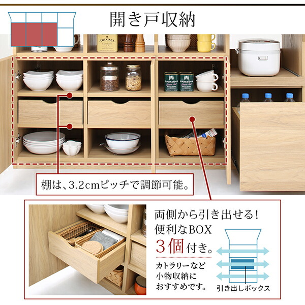 キッチン収納・作業台・テーブルになる1台3役のワイドバタフライキッチンカウンター 幅150 Qiiu クイーユ 商品説明画像6