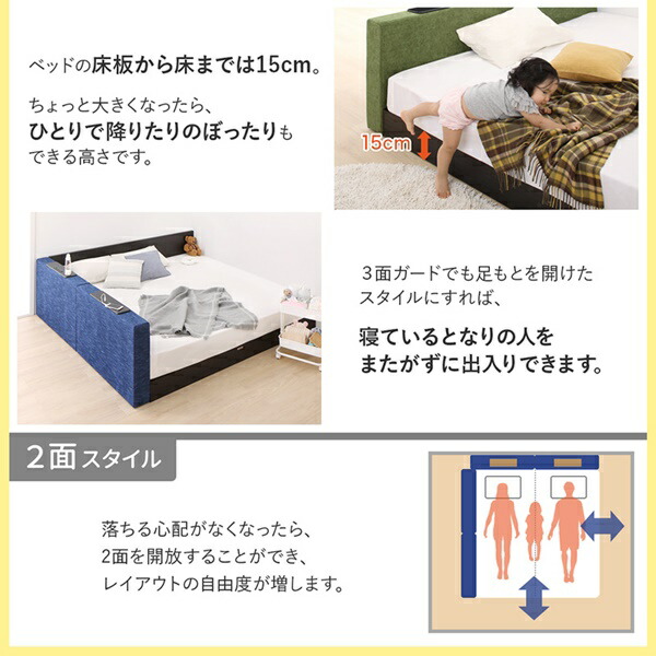 クッションボード連結ローベッド Delanna デランナ (ベッドフレームのみ / フラットタイプ+棚付クッション / クイーン(SS×2) / ネイビー　[No.100066031]) 商品説明画像7