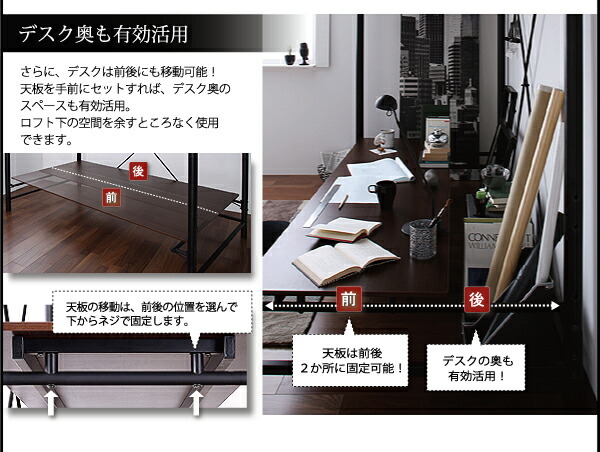 3段可動デスク&コンセント宮棚付きロフトベッド Studio ステューディオ 商品追加画像8