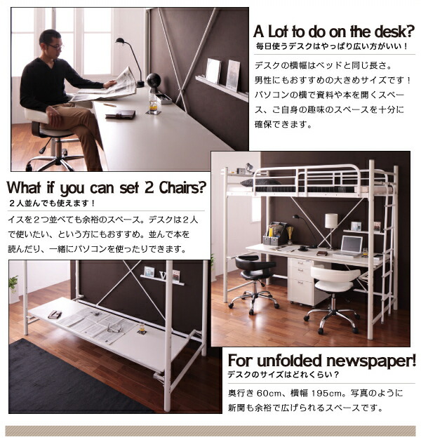 3段可動デスク&コンセント宮棚付きロフトベッド Strain ストレイン 商品追加画像5
