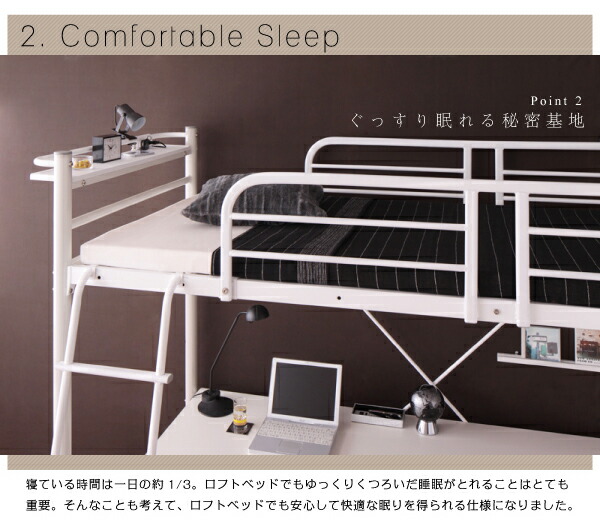 3段可動デスク&コンセント宮棚付きロフトベッド Strain ストレイン 商品追加画像10
