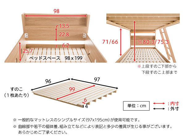 木目調３Ｄシート二段ベッド宮付き COCCO コッコ 商品説明画像15