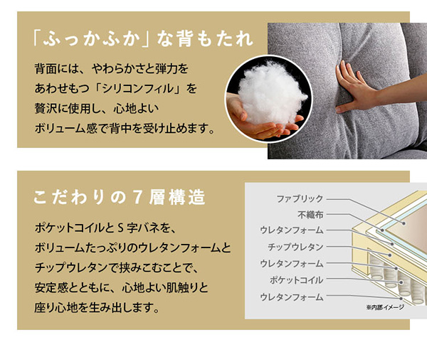 レイアウト自在 ３人掛けカウチソファ Wismon ウィスモン 商品説明画像13