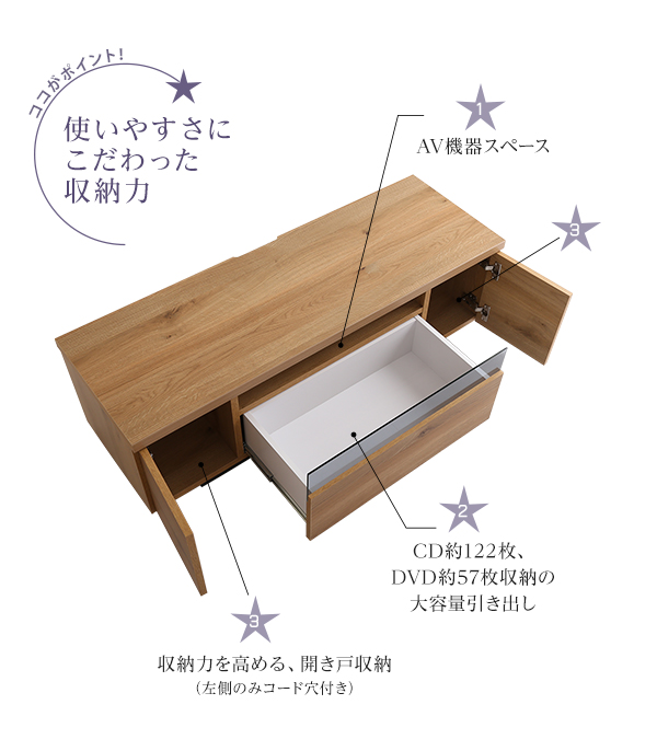 シンプルスタイリッシュ テレビ台 luminos ルミノス 幅120cm 商品説明画像6