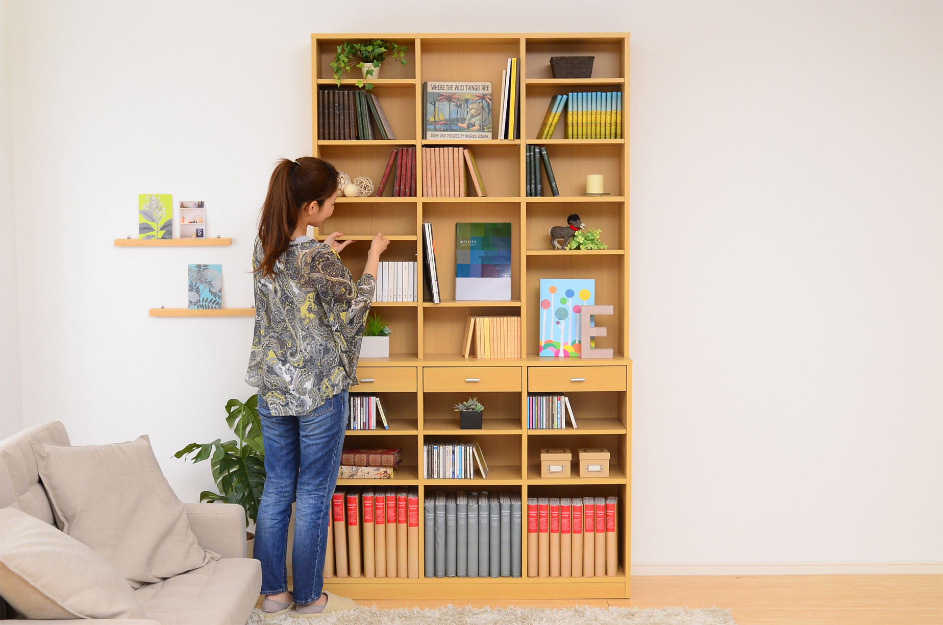 120cm幅引き出し付きハイタイプ本棚 Classia クラシア 商品追加画像7