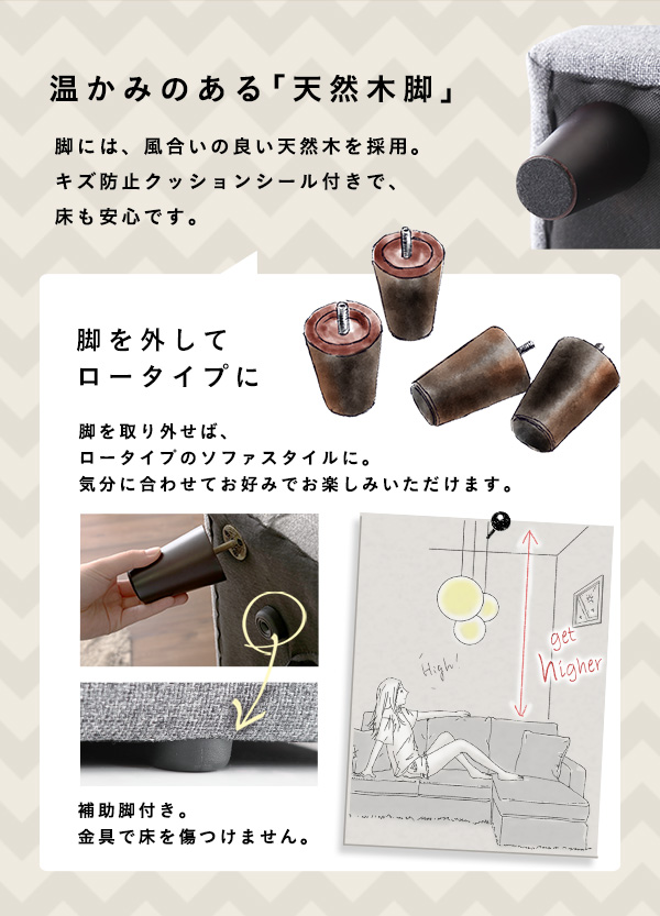 ３人掛けコンパクトカウチソファ lugna ルグナ 商品説明画像7