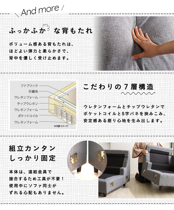 ３人掛けコンパクトカウチソファ lugna ルグナ 商品説明画像9