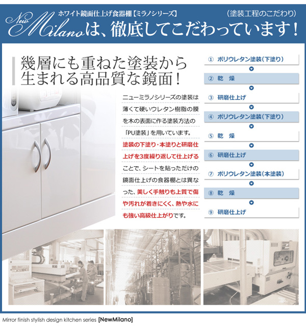ホワイト鏡面仕上げのワイド食器棚 NewMilano ニューミラノ 商品説明画像19