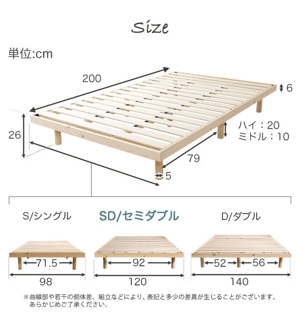 3段階高さ調節 脚付きすのこベッド セミダブル Lilitta リリッタ (マットレス付き) 商品説明画像10
