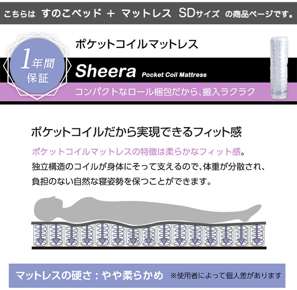 3段階高さ調節 脚付きすのこベッド セミダブル Lilitta リリッタ (マットレス付き) 商品説明画像13