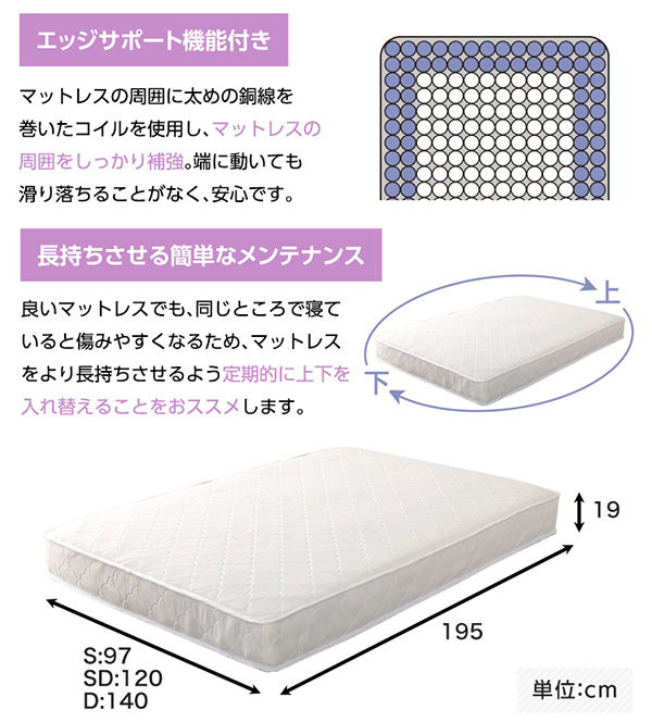 3段階高さ調節 脚付きすのこベッド ダブル Lilitta リリッタ (マットレス付き) 商品説明画像14