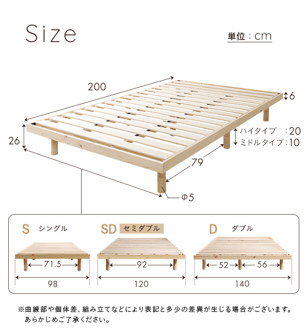 天然木すのこベッド Hygge ヒュッゲ (セミダブル) 商品説明画像13