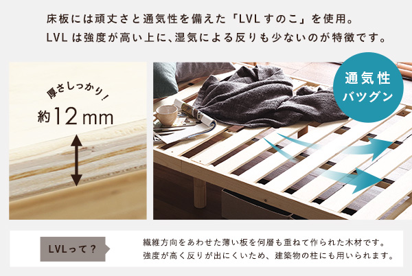 天然木すのこベッド Hygge ヒュッゲ (ダブル) 商品説明画像6