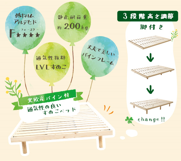 3段階調整 脚付きすのこベッド セミダブル Lilitta リリッタ 商品説明画像2