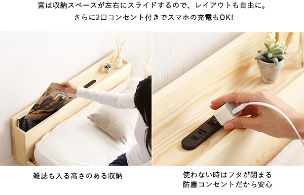 高さ3段階調整 脚付きすのこベッド セミダブル Lilitta リリッタ (宮セット) 商品説明画像10